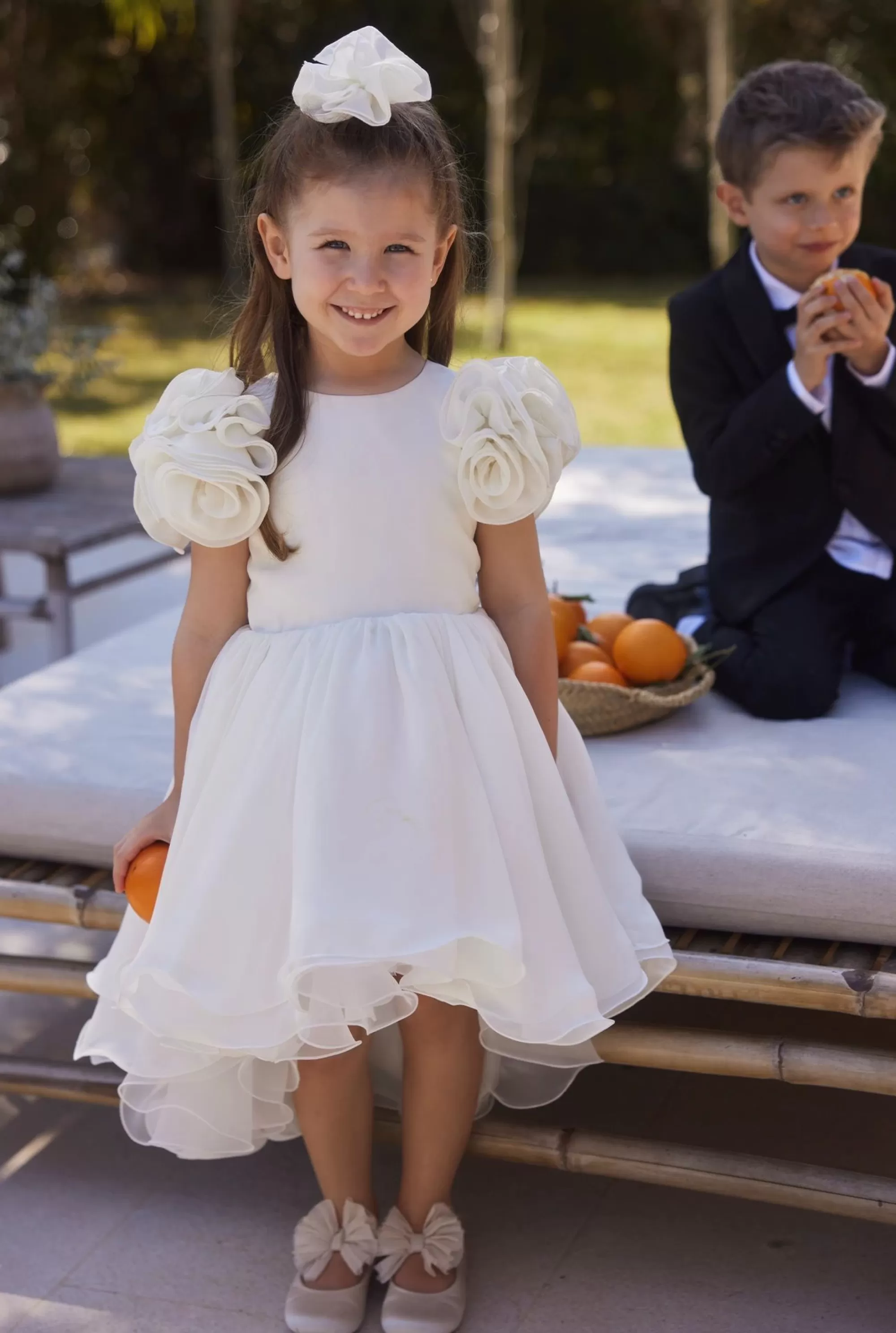 Flash Sale Ajla - Children'S Waist Crinkle Dress With Floral Appliques And Asymmetrical Bottom Women Kids