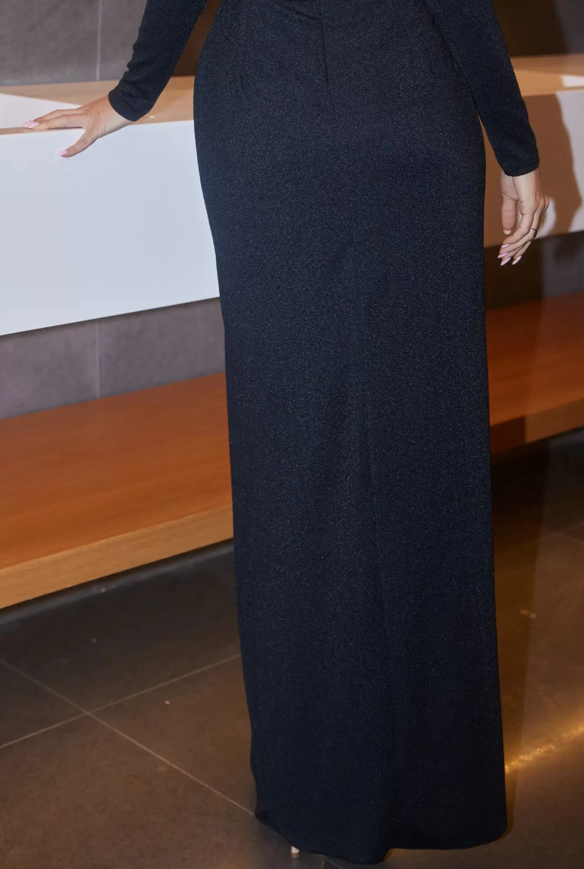 Store Ariana - Black Maxi Dress With Ornamental Buckle, Shoulder Pads And Zircons Women Wedding