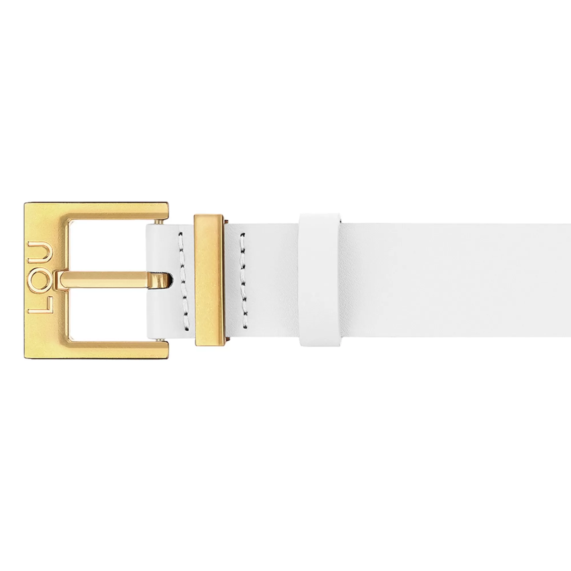 New Charo Belt - Elegant White Leather Belt With Gold Buckle And Lou Logo. Women Belts