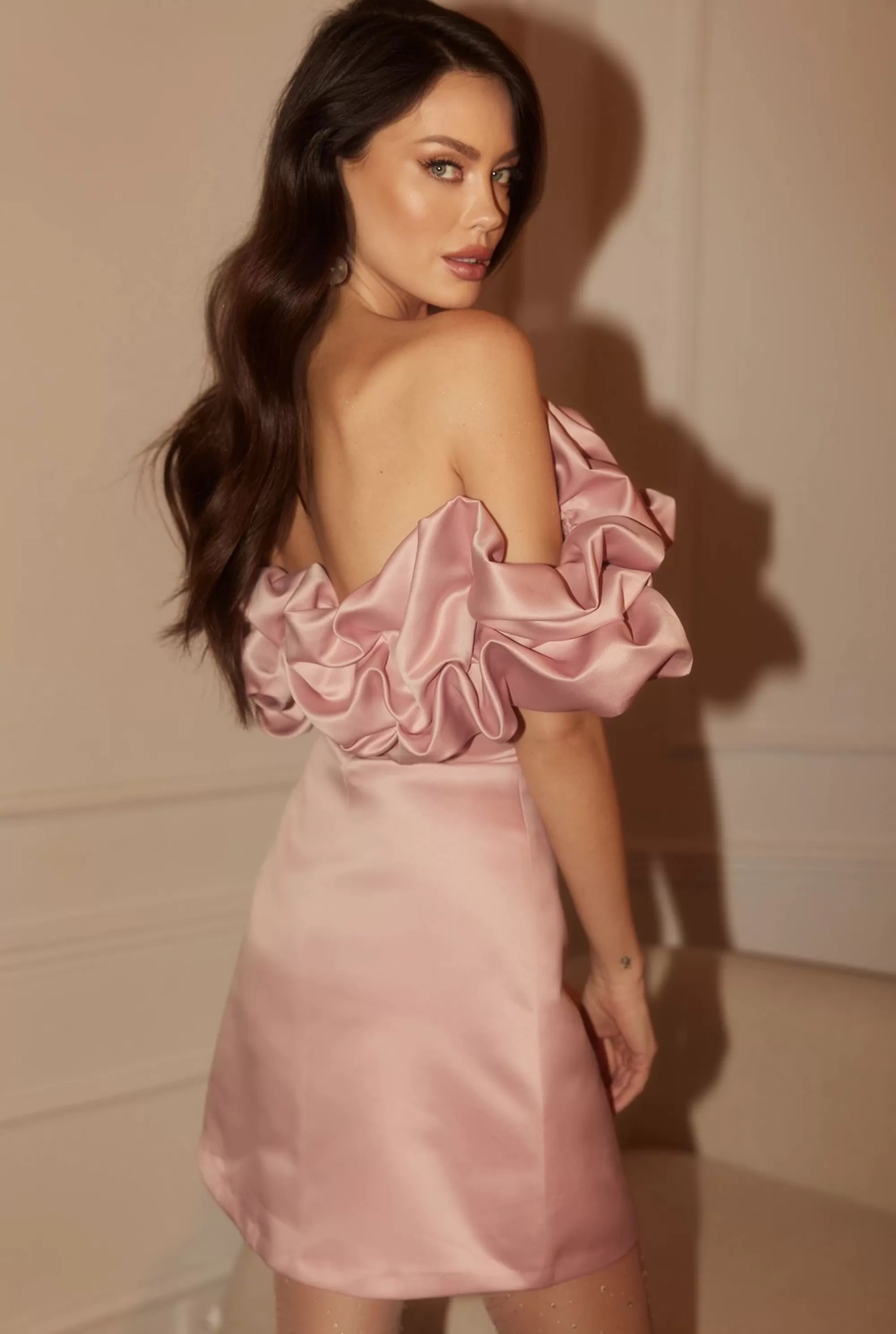 Discount Hemani - Mini Corset Dress In Delicate Pink With Crinkled Collar Women Wedding