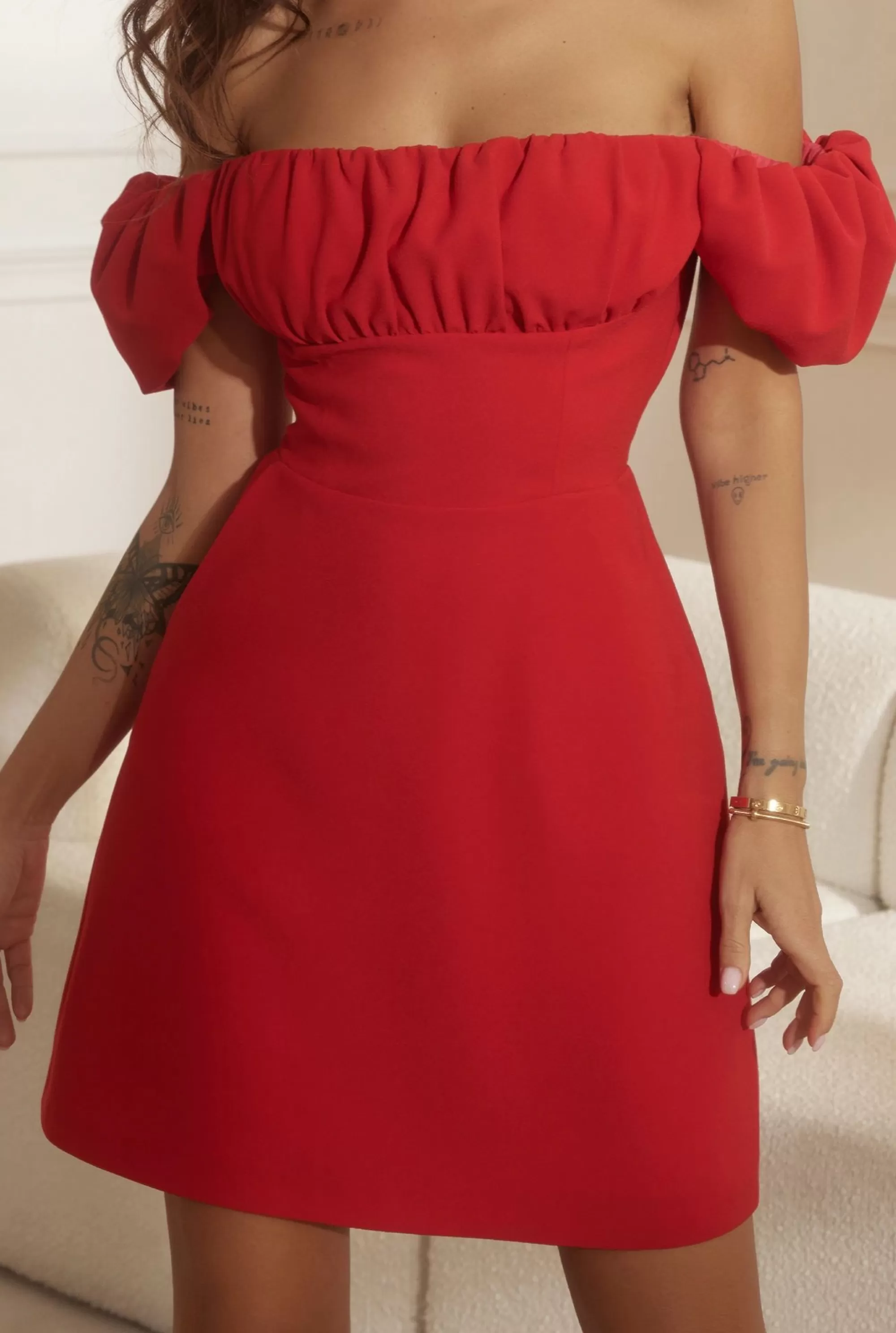 Shop Karmine - Red Mini Spanish Dress With Ruffles And Carmen Neckline Women Wedding