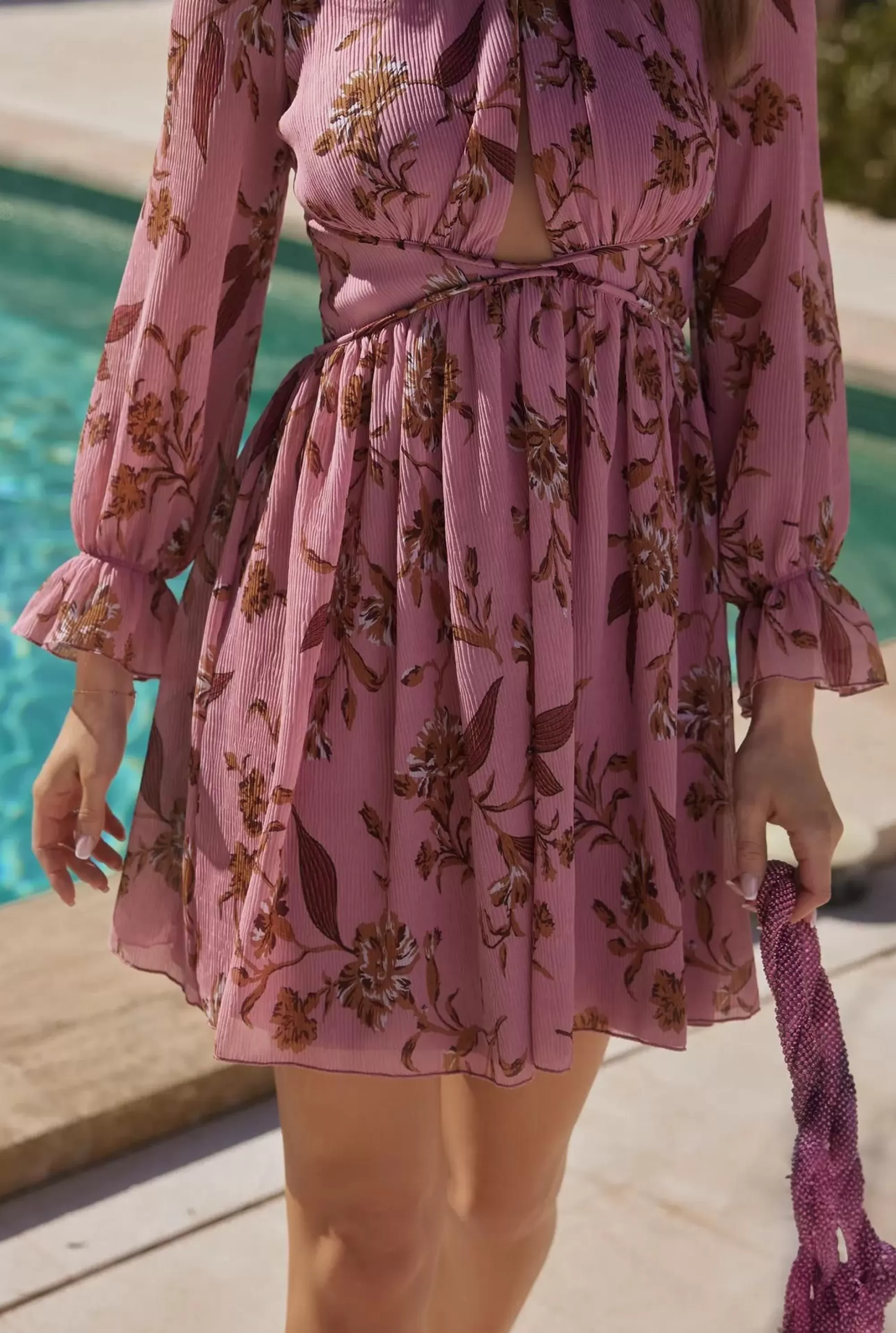 Shop Rosita - Mini Dress In Dirty Pink With Floral Prints And Frills Women Every Day