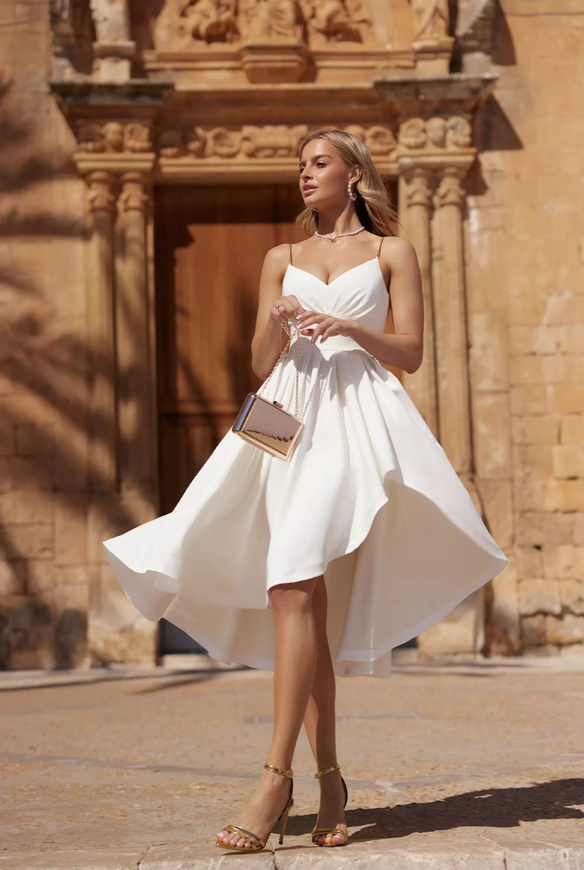 Outlet Somi - Asymmetrical Cream Midi Dress Women Wedding